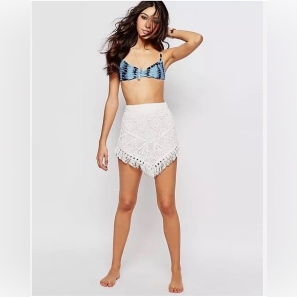 Surf Gypsy Pants - Surf Gypsy Crochet Knit Skirt Fringe Boho White Prairie Western Women's Size Lg